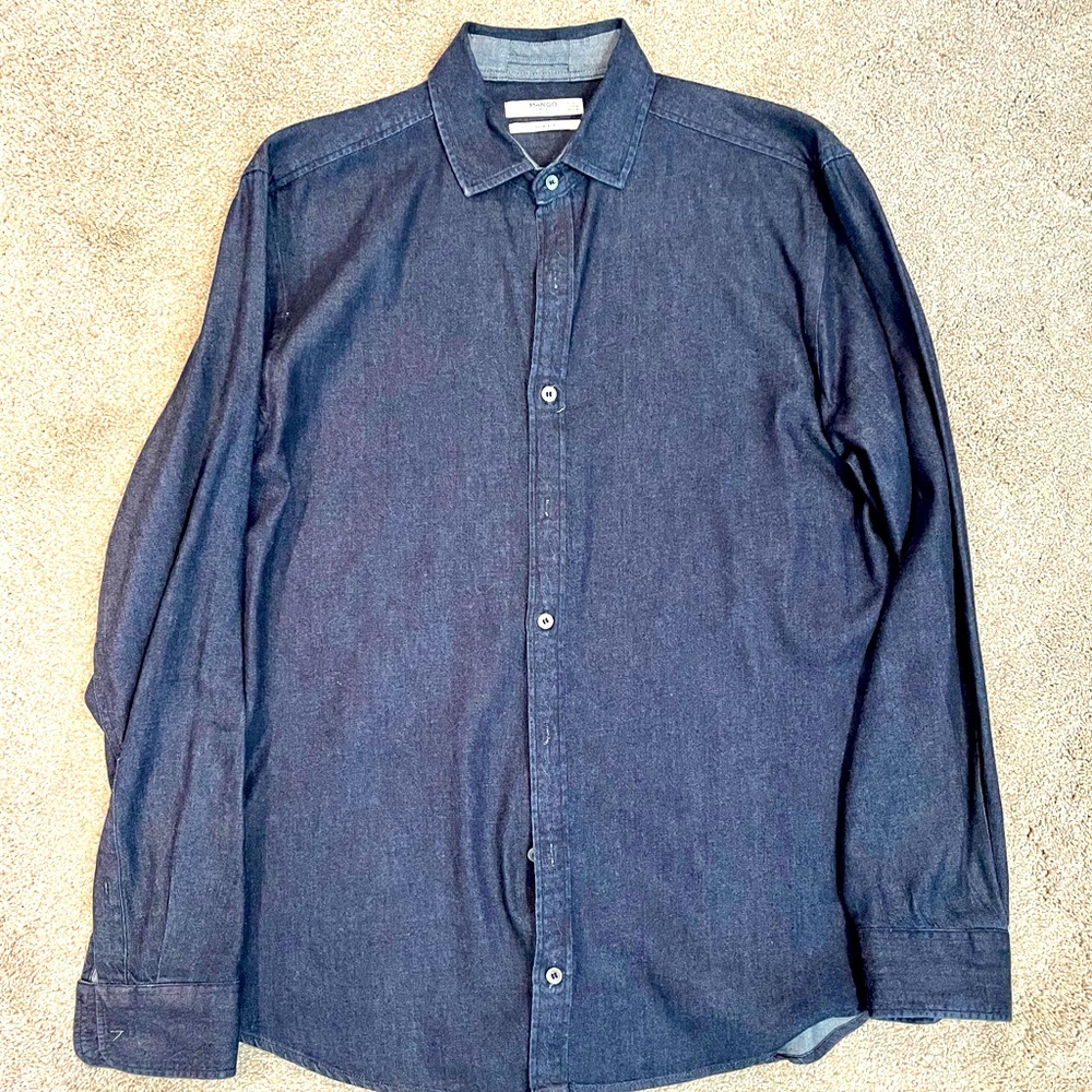 Mango Man Slim Fit Navy Button Down - Size M